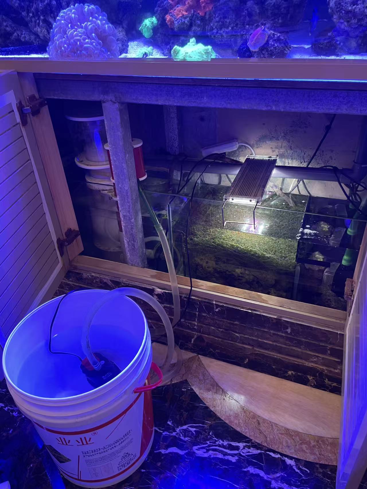 柜内设备与现场使用的软管、水桶。